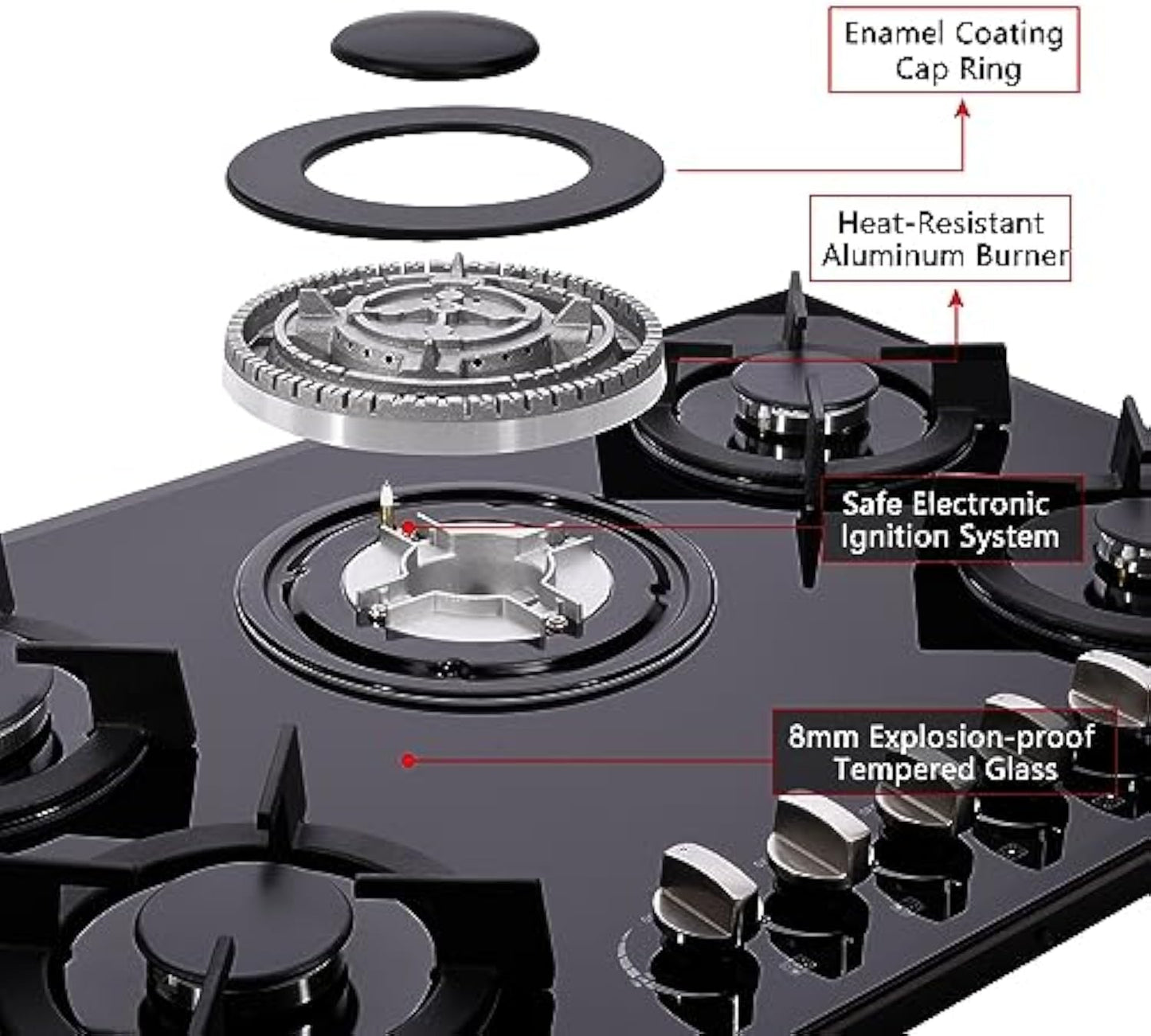 Anafe Con Alimentación A Gas Color Negro5 Hornallas Falatale