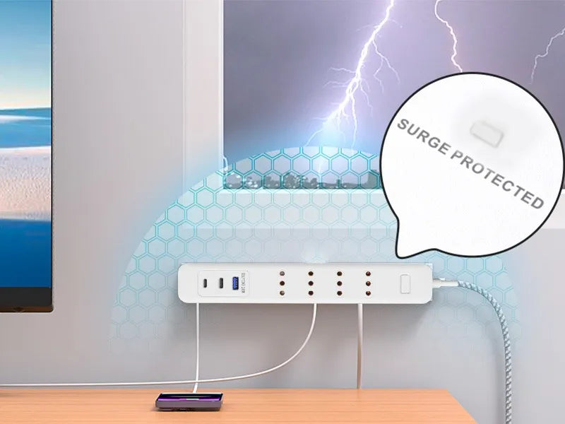 Alargador 4 Enchufes +rápida 20w ,2type C+1usb Protección