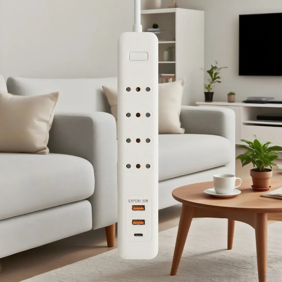 Alargador 4 Enchufes +rápida 20w ,1type C+2usb Protección