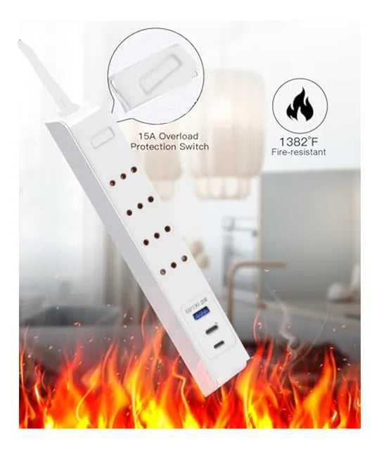Alargador 4 Enchufes +rápida 20w ,2type C+1usb Protección