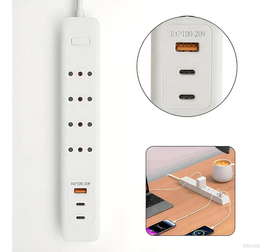 Alargador 4 Enchufes +rápida 20w ,2type C+1usb Protección