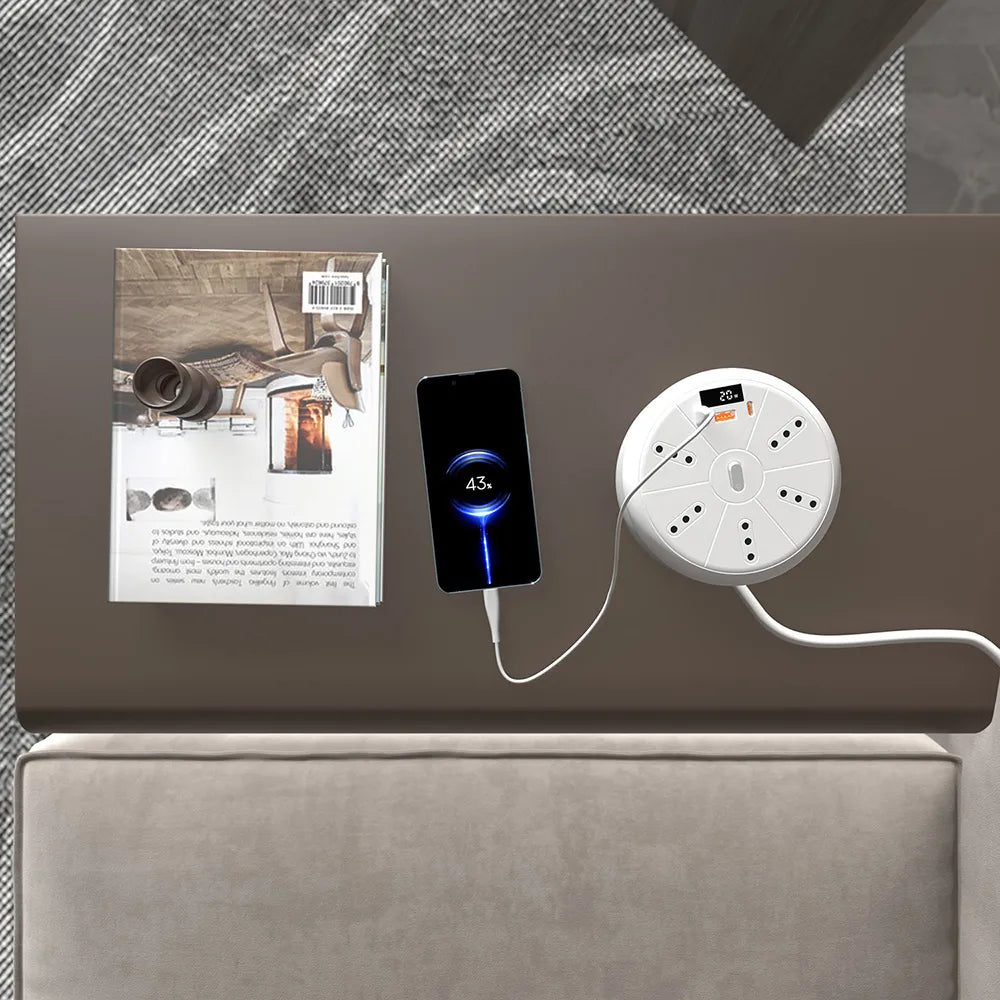 Base con Organizador + Pantalla de Consumo | 3m, 5 Enchufes, 3 USB (2×20W) | ¡Incluye 2 Cables Rápidos!