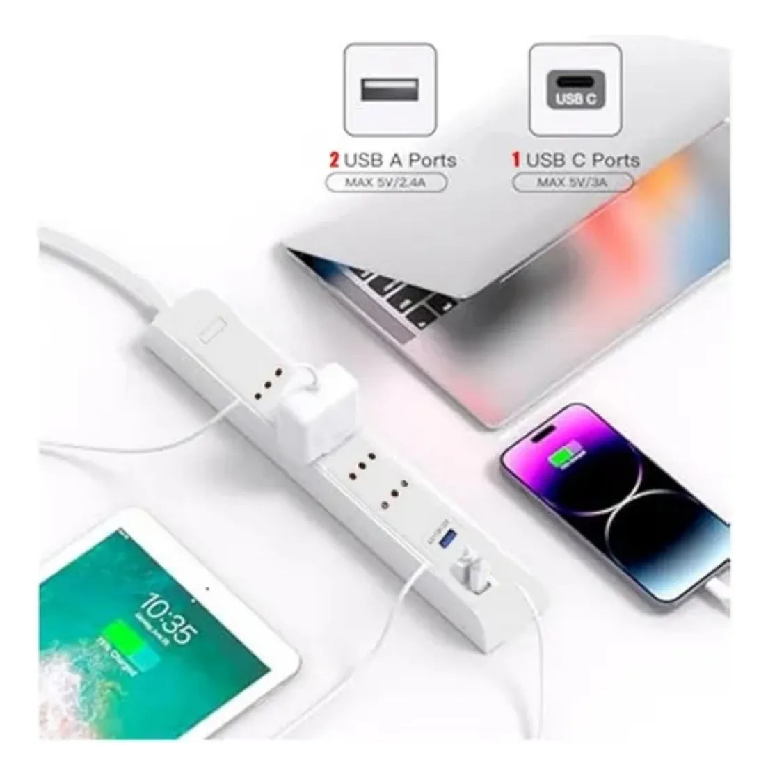 Alargador 4 Enchufes +rápida 20w ,1type C+2usb Protección